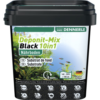 DENNERLE Deponit-Mix Black 10 in 1 - schwarzer Multimineral Nährboden Bodengrund für prachtvolle Aquarienpflanzen - Menge: 9,6 kg