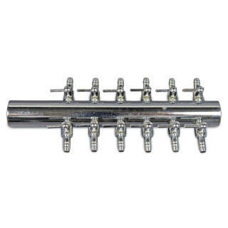 Absperrhahn Messing 4 mm, für Ø 4/6 mm Luftschläuche, Luftpumpenanschluss-Außendurchmesser: 19 mm, 12-fach-Verteiler